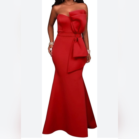 Classy WHITE Strapless Evening Gown with Oversized Bow Women's XXL - Picture 2 of 12